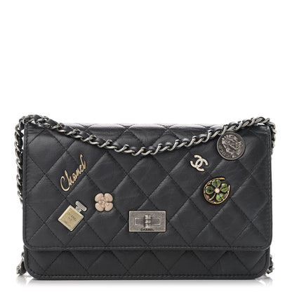 Chanel Aged Calfskin Quilted Lucky Charms 2.55 Reissue Wallet On Chain WOC Black 1 of 11