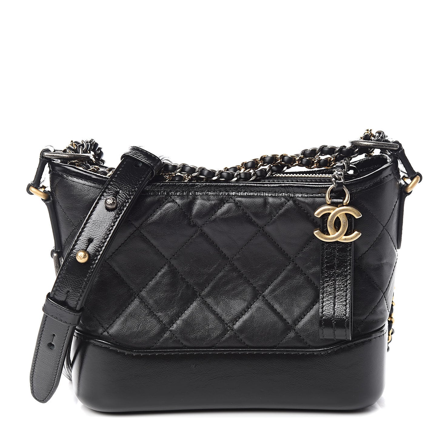 Aged Calfskin Quilted Small Gabrielle Hobo Black