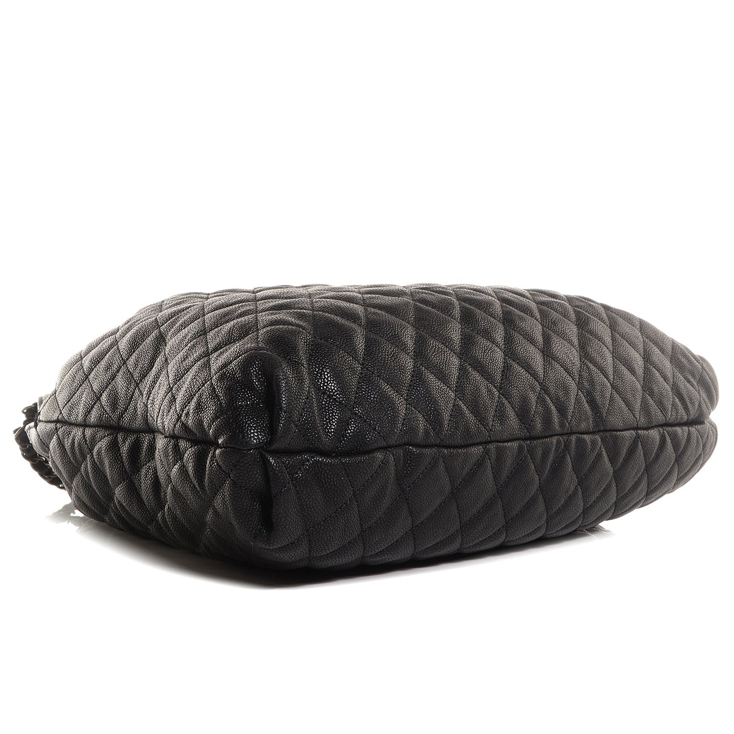 Distressed Glazed Caviar Quilted Large Elastic Tote Black