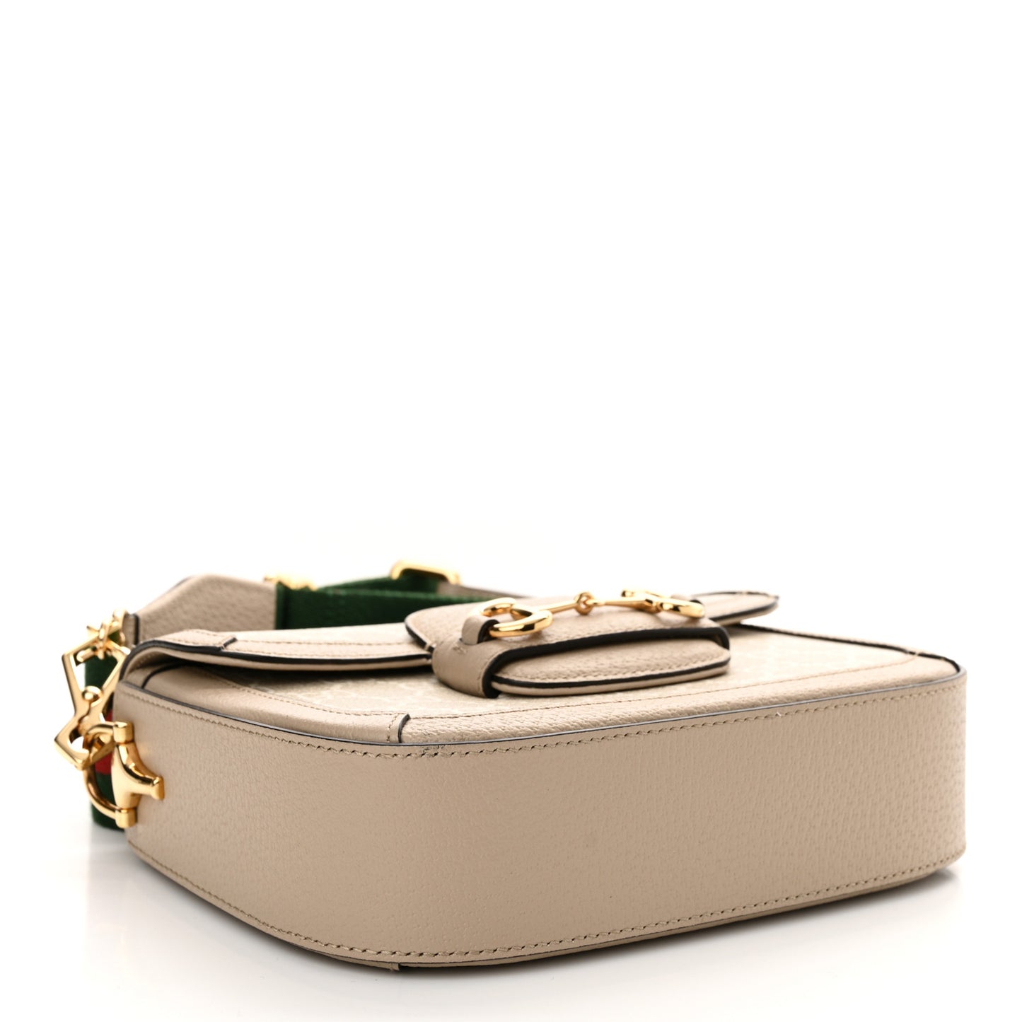 GG Supreme Monogram Textured Dollar Calfskin Web Mini Horsebit 1955 Shoulder Bag Beige Mystic White Oatmeal