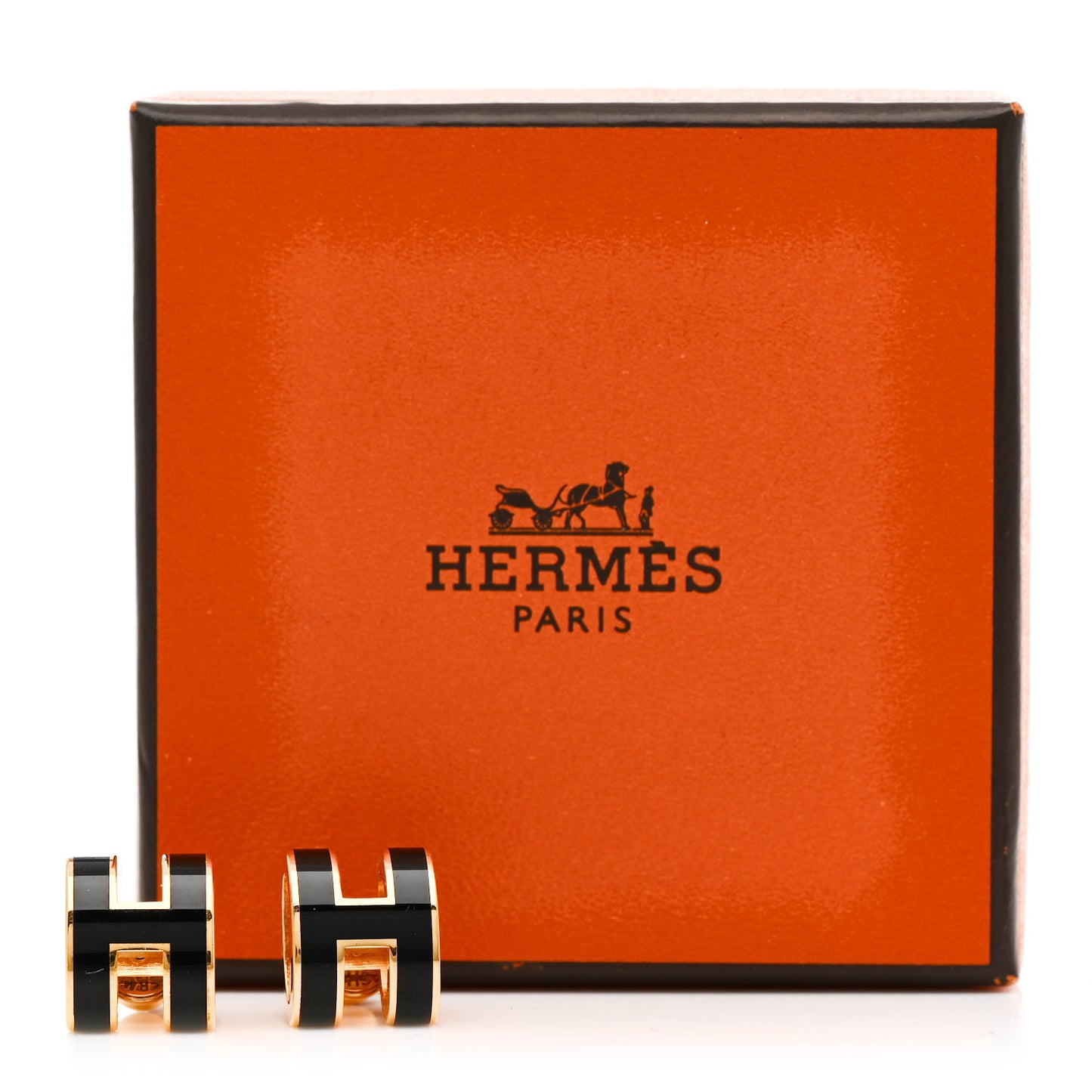 Gold Lacquered Pop H Earrings Black