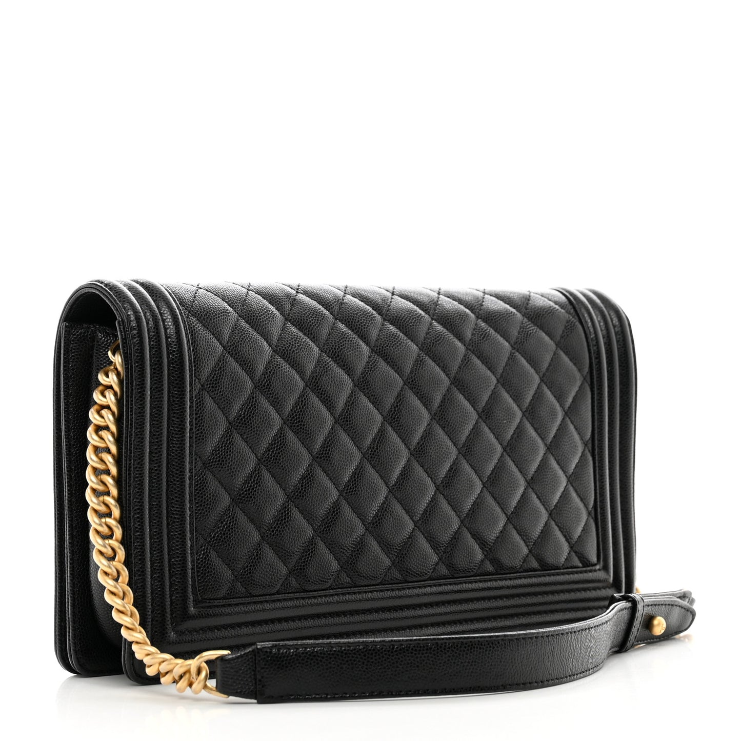 Caviar Quilted Boy Clutch With Removable Chain Black