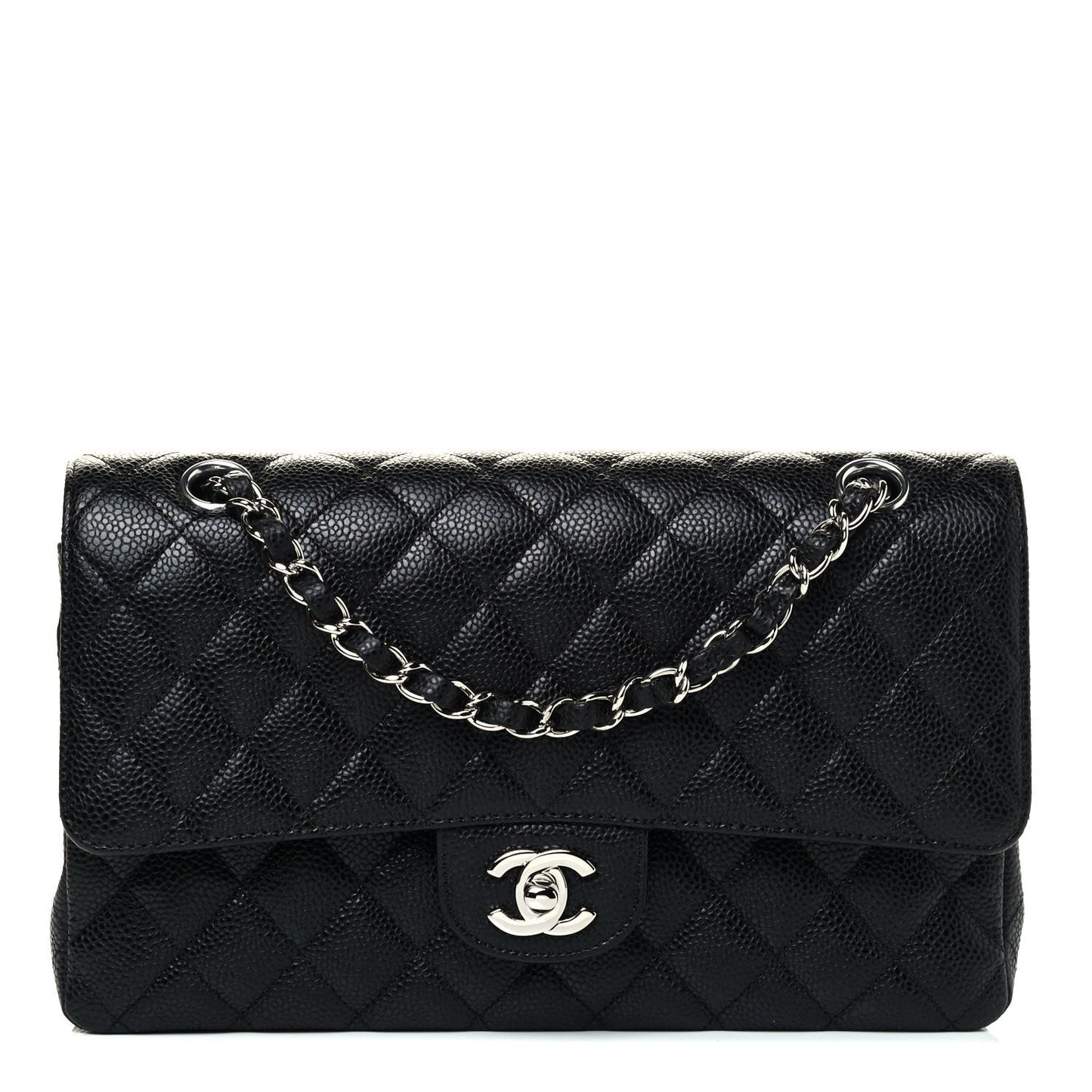 Caviar Quilted Medium Double Flap Black