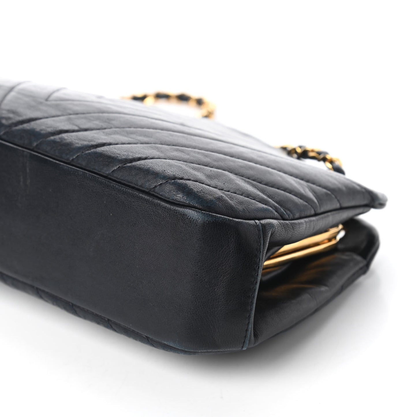 Lambskin Chevron Quilted Frame Shoulder Bag Navy