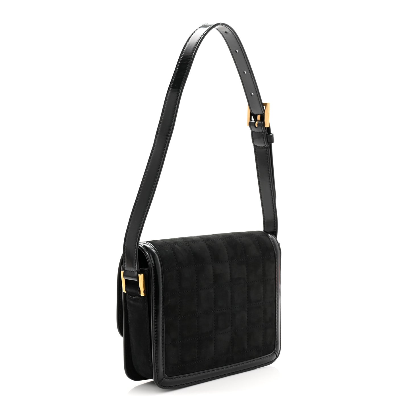 Suede Quilted Monogram Small Solferino Satchel Black