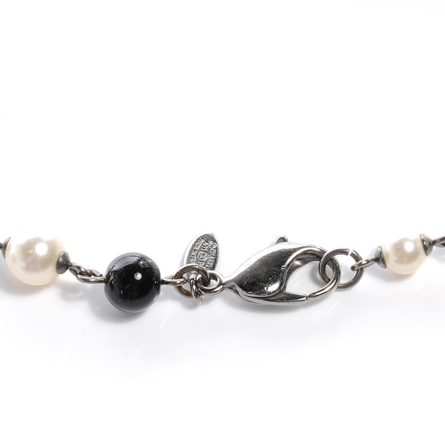 Chanel Pearl Crystal CC Beaded Long Necklace Silver 4 of 5