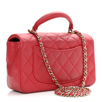 Chanel Lambskin Quilted Mini Top Handle Rectangular Flap Red 3 of 16