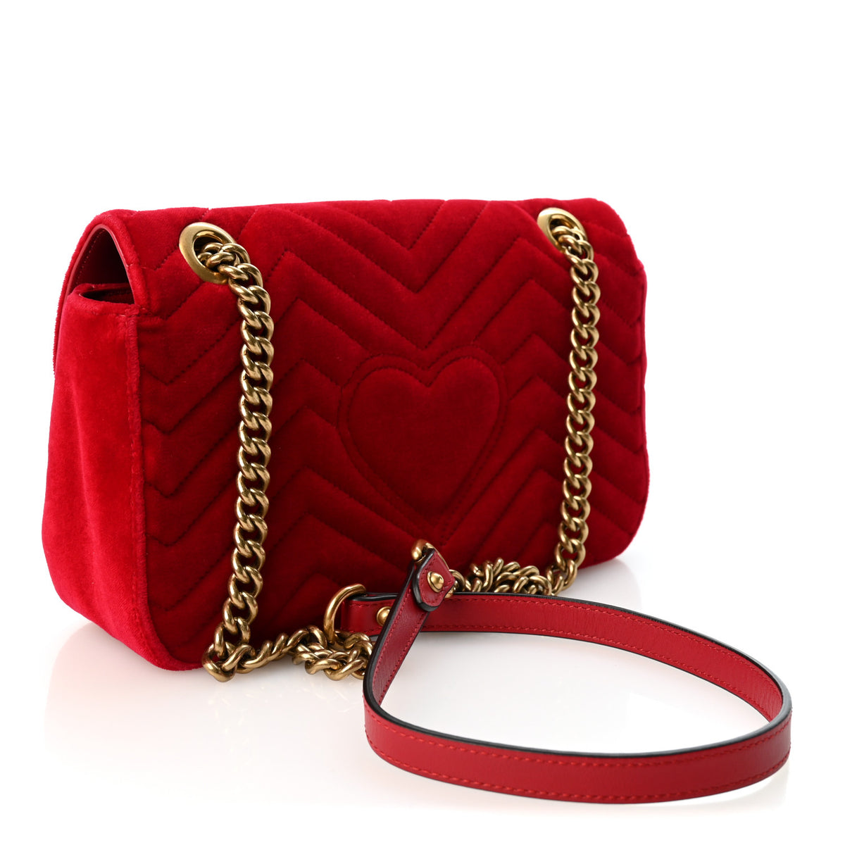 Velvet Matelasse Small GG Marmont Shoulder Bag Hibiscus Red