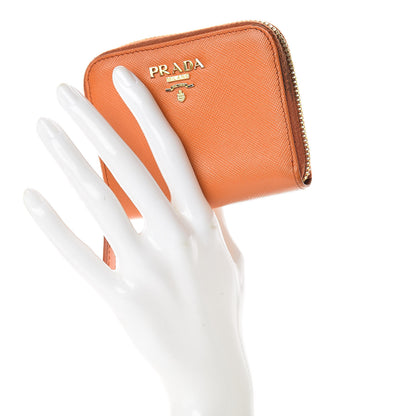 Prada Saffiano Metal Zip Coin Purse Papaya 2 of 17