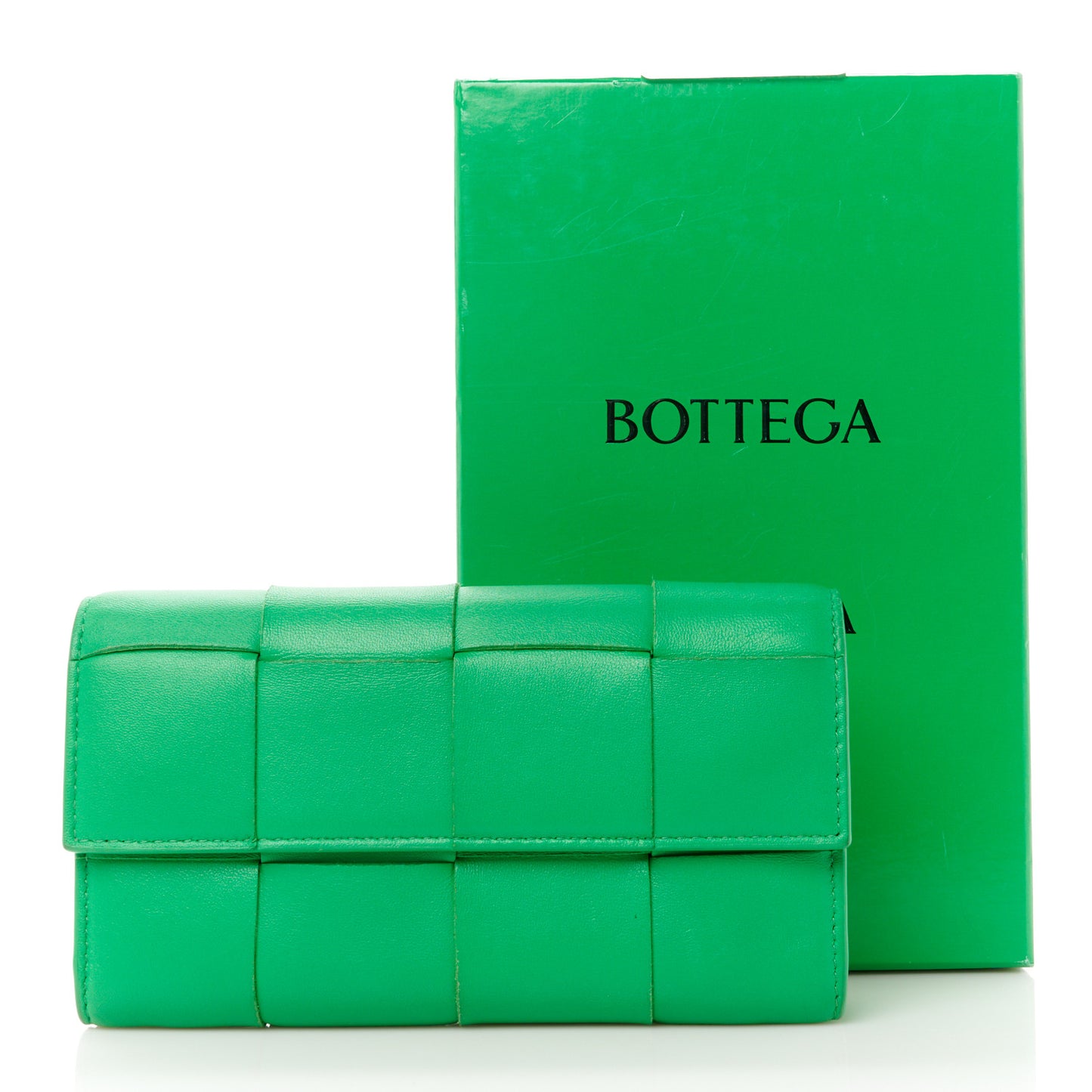 Lambskin Maxi Intreccio Cassette Flap Wallet Parakeet