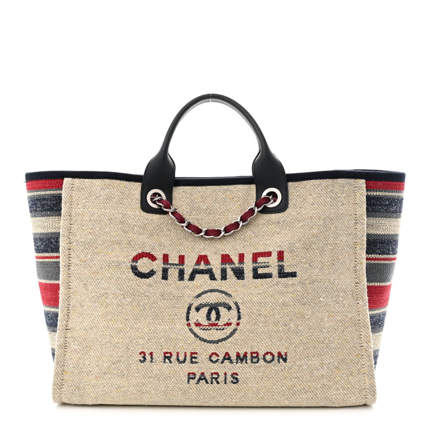 Chanel Striped Canvas Medium Deauville Tote Beige 1 of 11