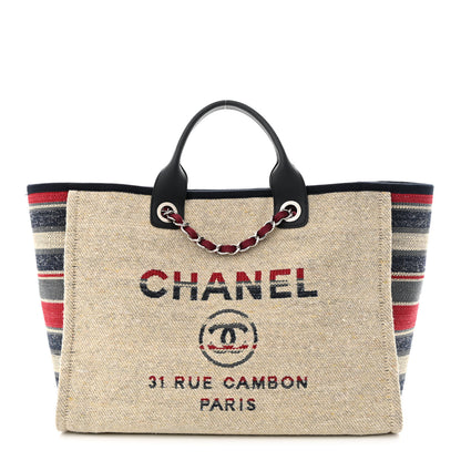 Chanel Striped Canvas Medium Deauville Tote Beige 1 of 11