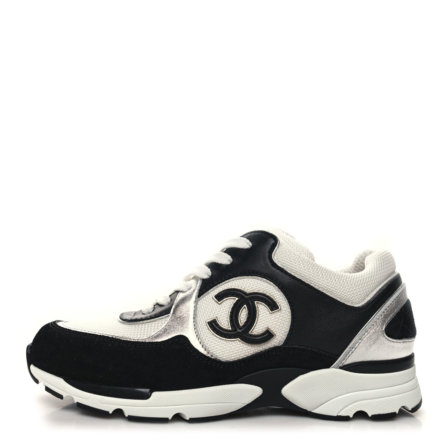 Mesh Suede Calfskin Grained Calfskin Womens CC Sneakers 38 Black White