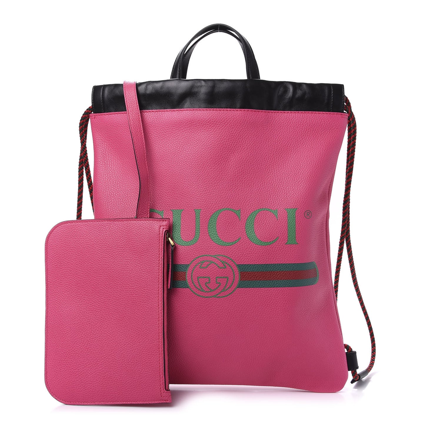 Grained Calfskin Logo Drawstring Backpack Box Pink Green Black