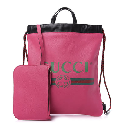 Gucci Grained Calfskin Logo Drawstring Backpack Box Pink Green Black 1 of 11