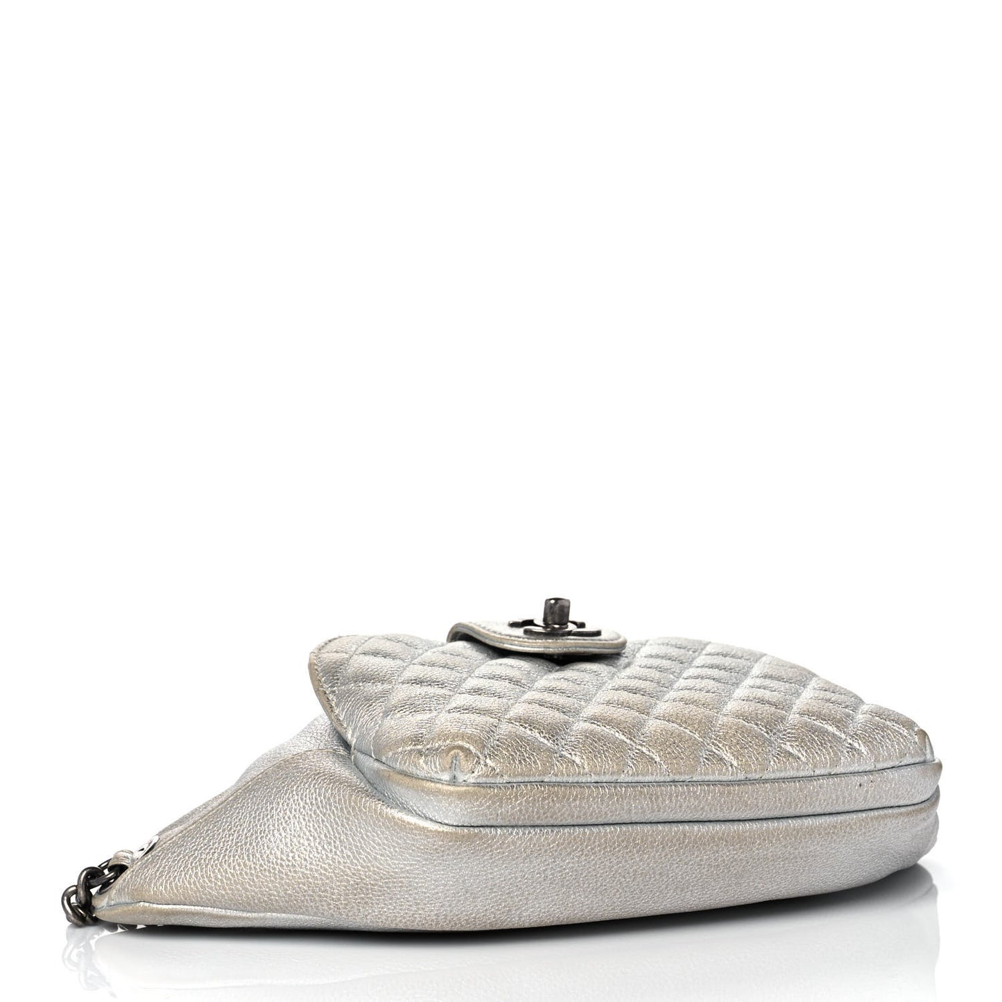 Metallic Grained Calfskin Quilted Casual Rock Waist Bag Fanny Pack Silver