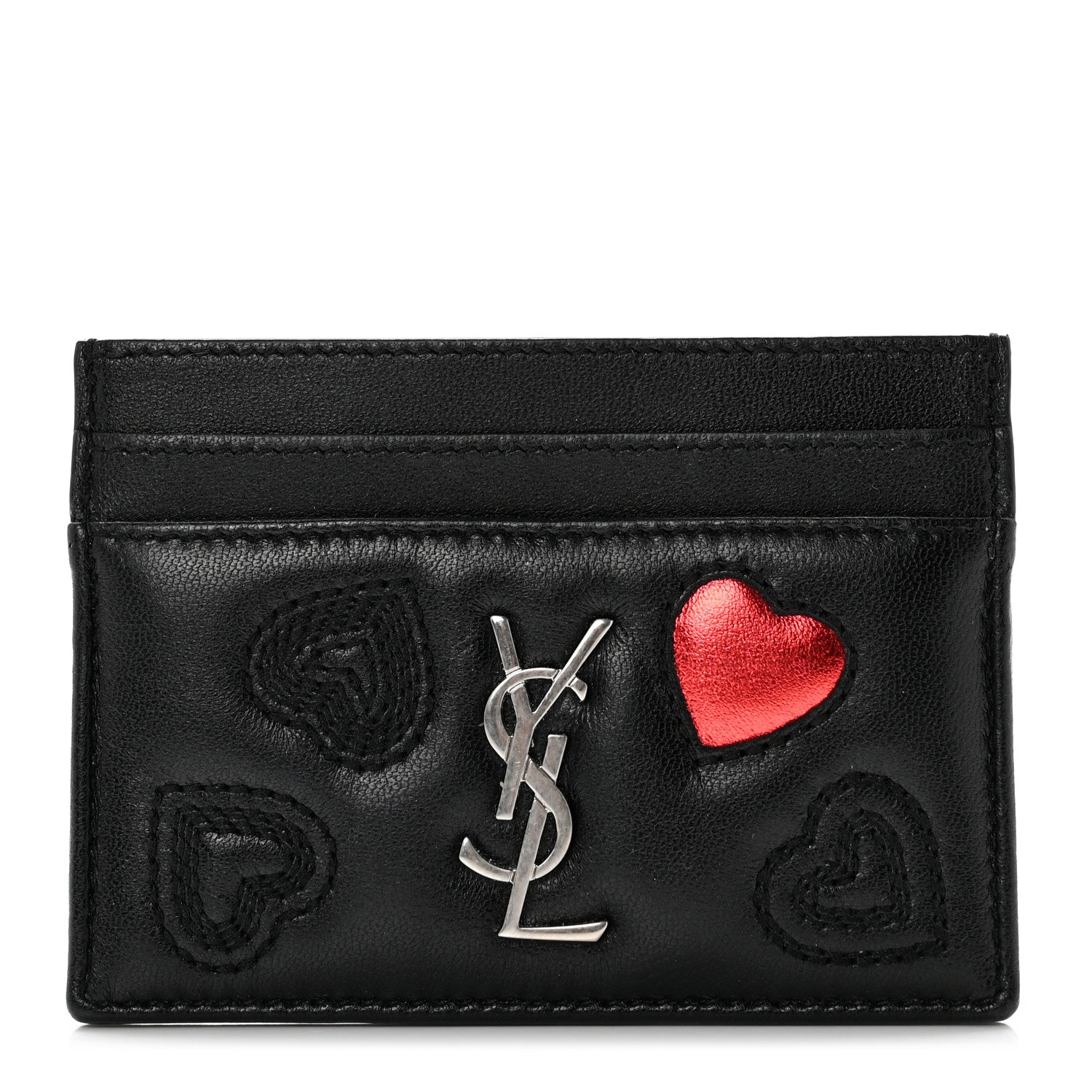 Saint Laurent Calfskin Heart Embossed Card Case Black 1 of 7