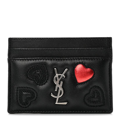 Saint Laurent Calfskin Heart Embossed Card Case Black 1 of 7