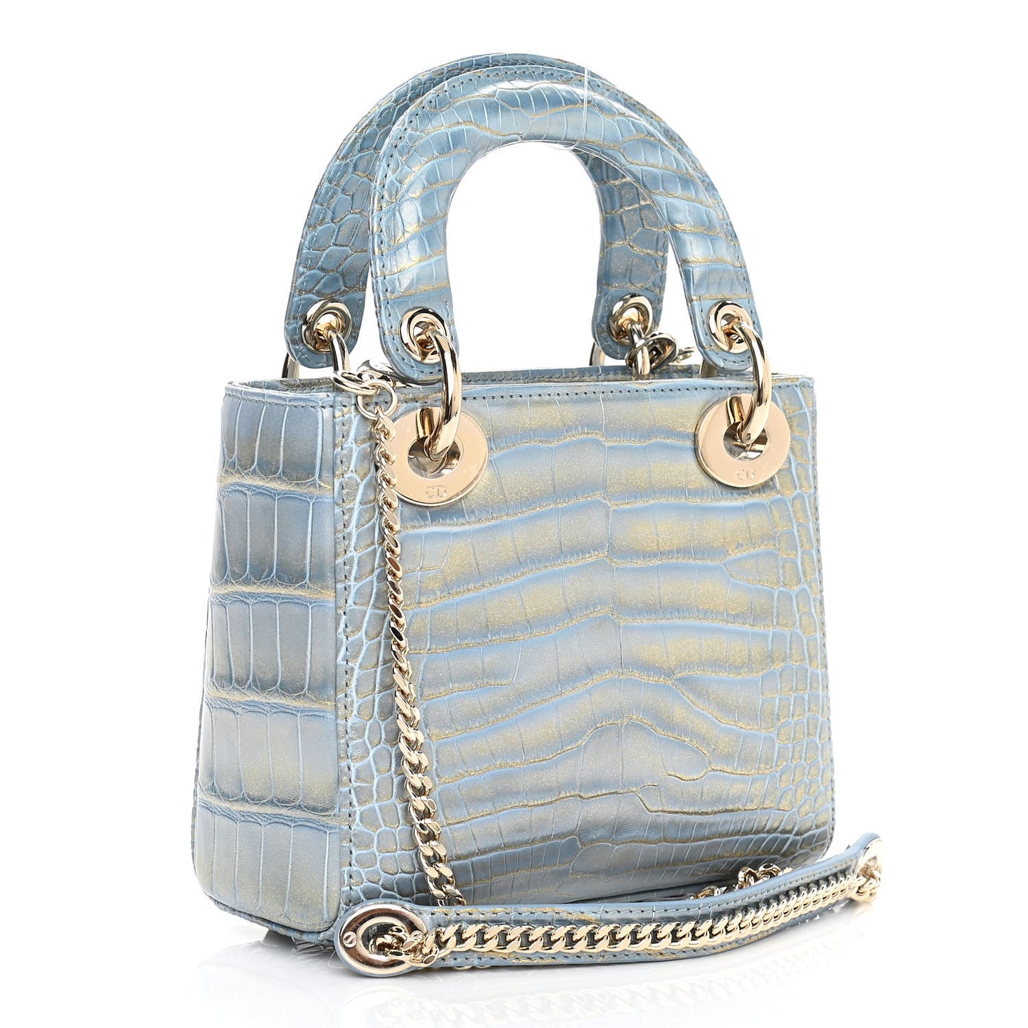 Metallic Alligator Mini Lady Dior Metal Blue