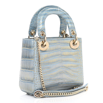 Christian Dior Metallic Alligator Mini Lady Dior Metal Blue 3 of 10