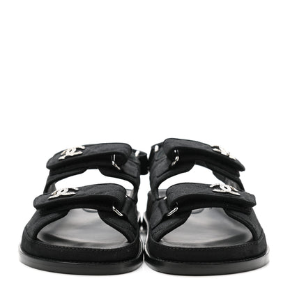 Chanel Mixed Fibers Velcro Dad Sandals 35.5 Black 2 of 9