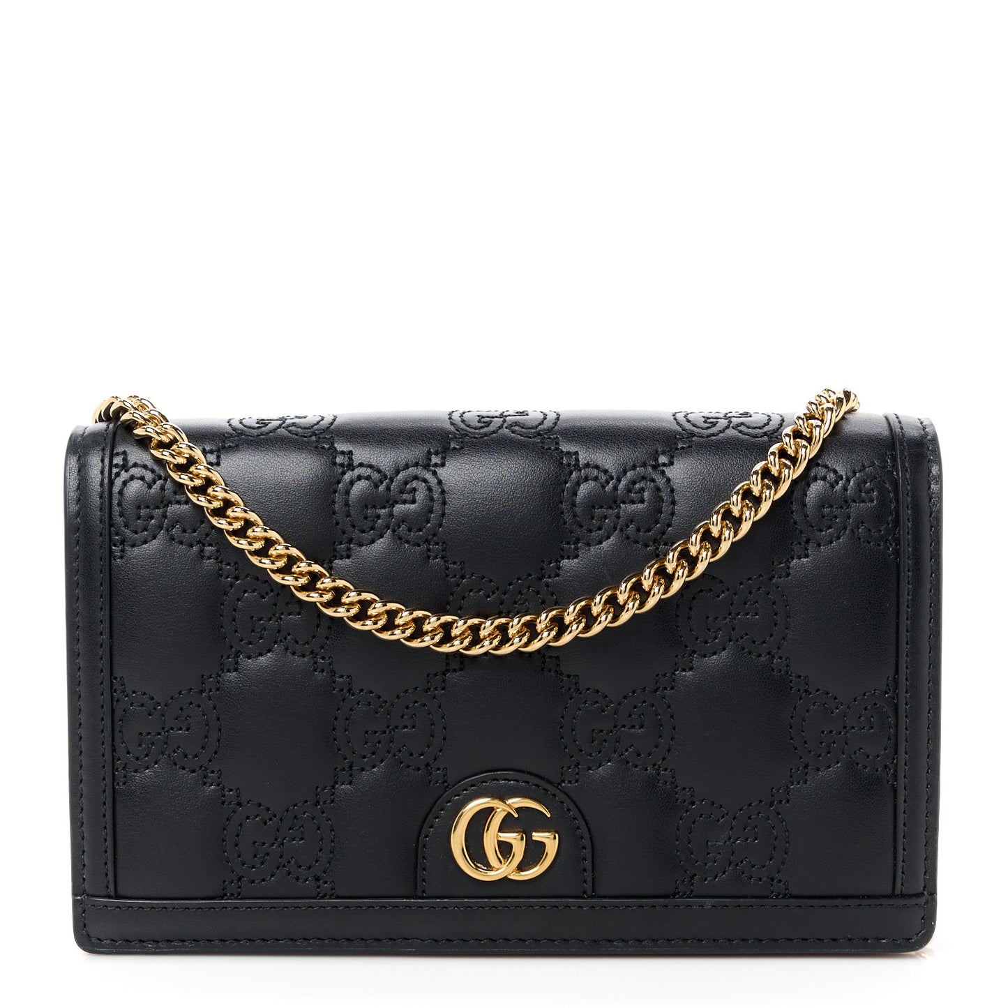 Calfskin GG Matelasse Chain Wallet Black