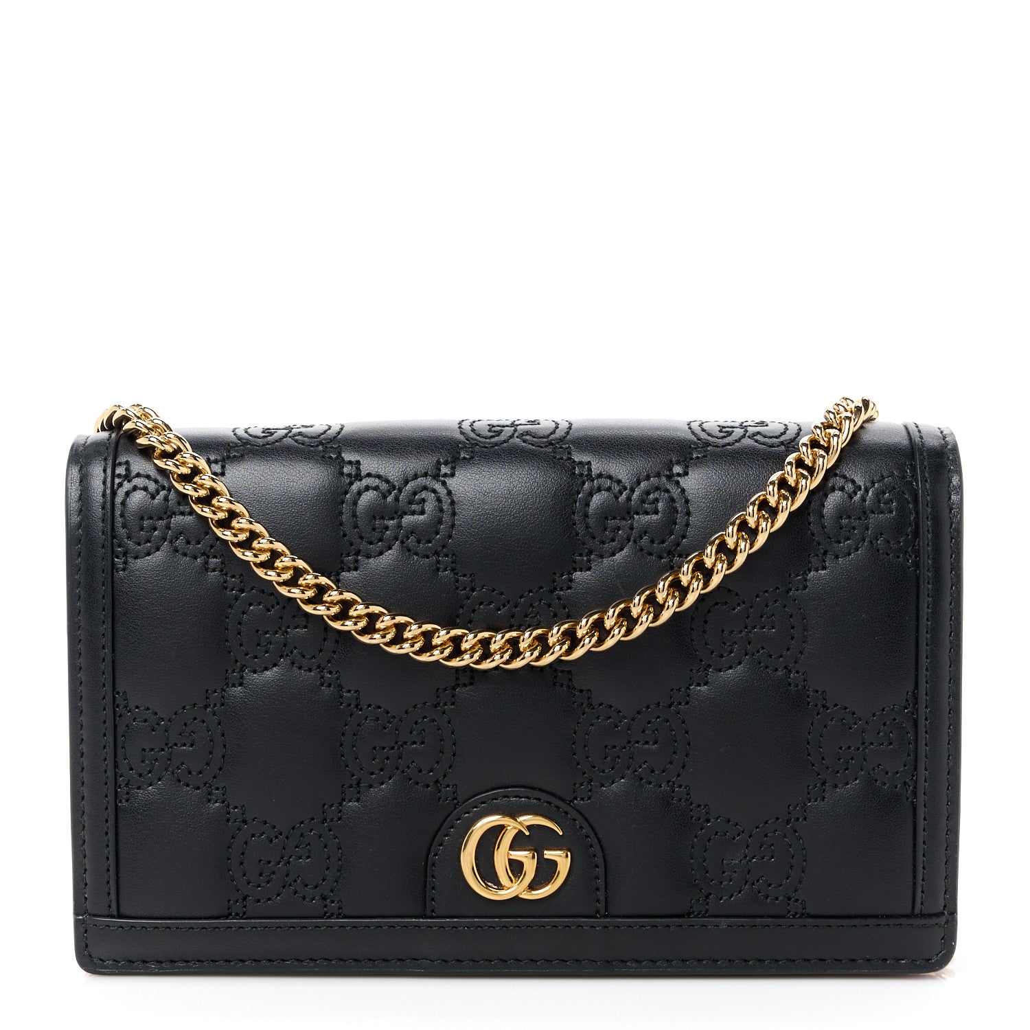 Gucci Calfskin GG Matelasse Chain Wallet Black 1 of 10