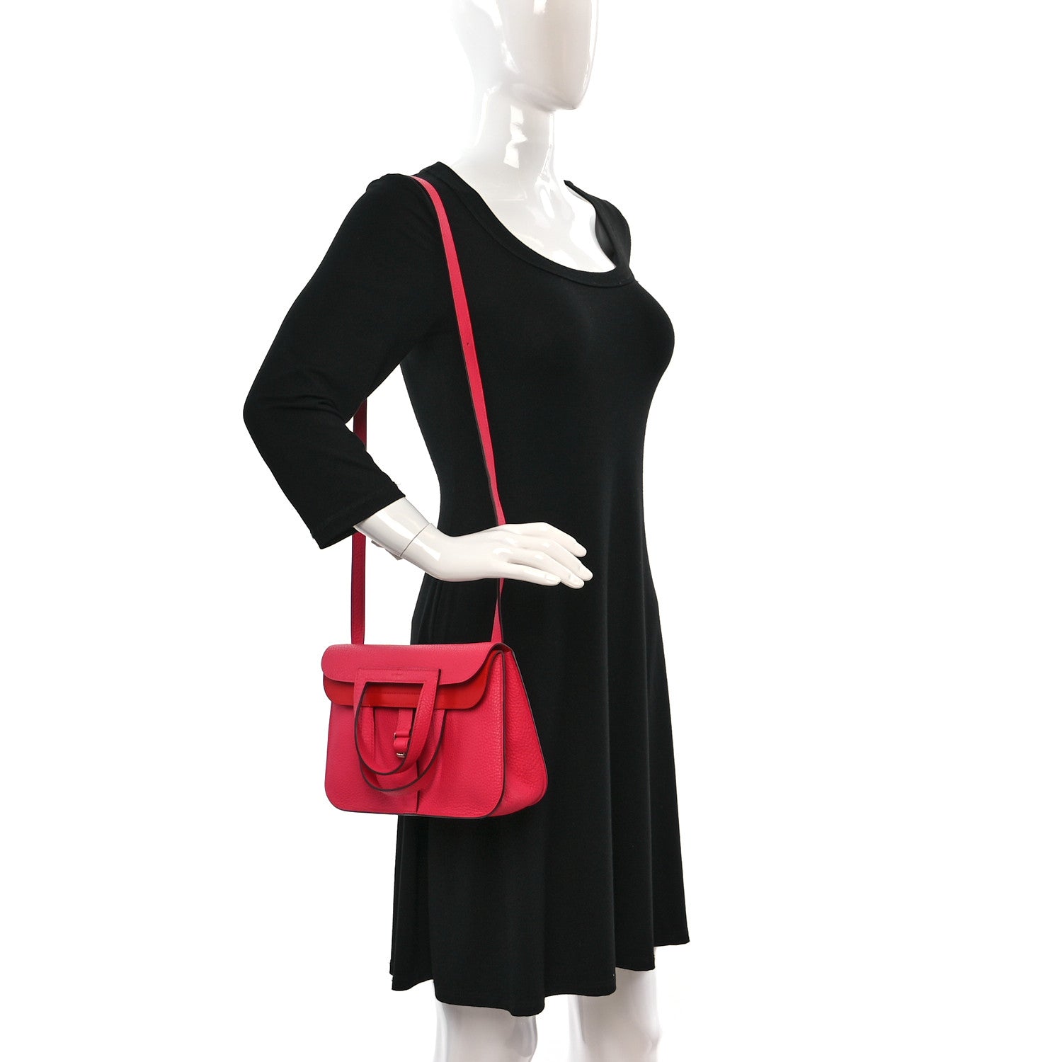 Hermes Taurillon Clemence Halzan 25 Rouge De Coeur Rose Extreme 2 of 9