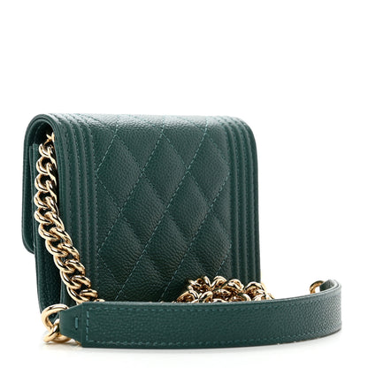 Chanel Caviar Quilted Boy Card Holder On Chain Green 3 of 8