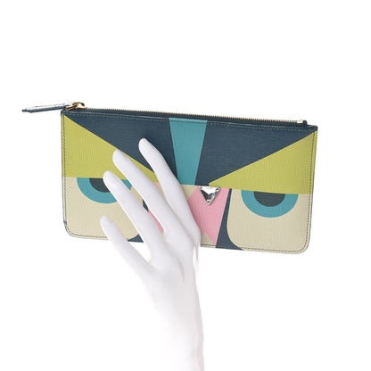 Fendi Vitello Crystal Tooth Monster Zip Pouch Oceano Multicolor 2 of 8