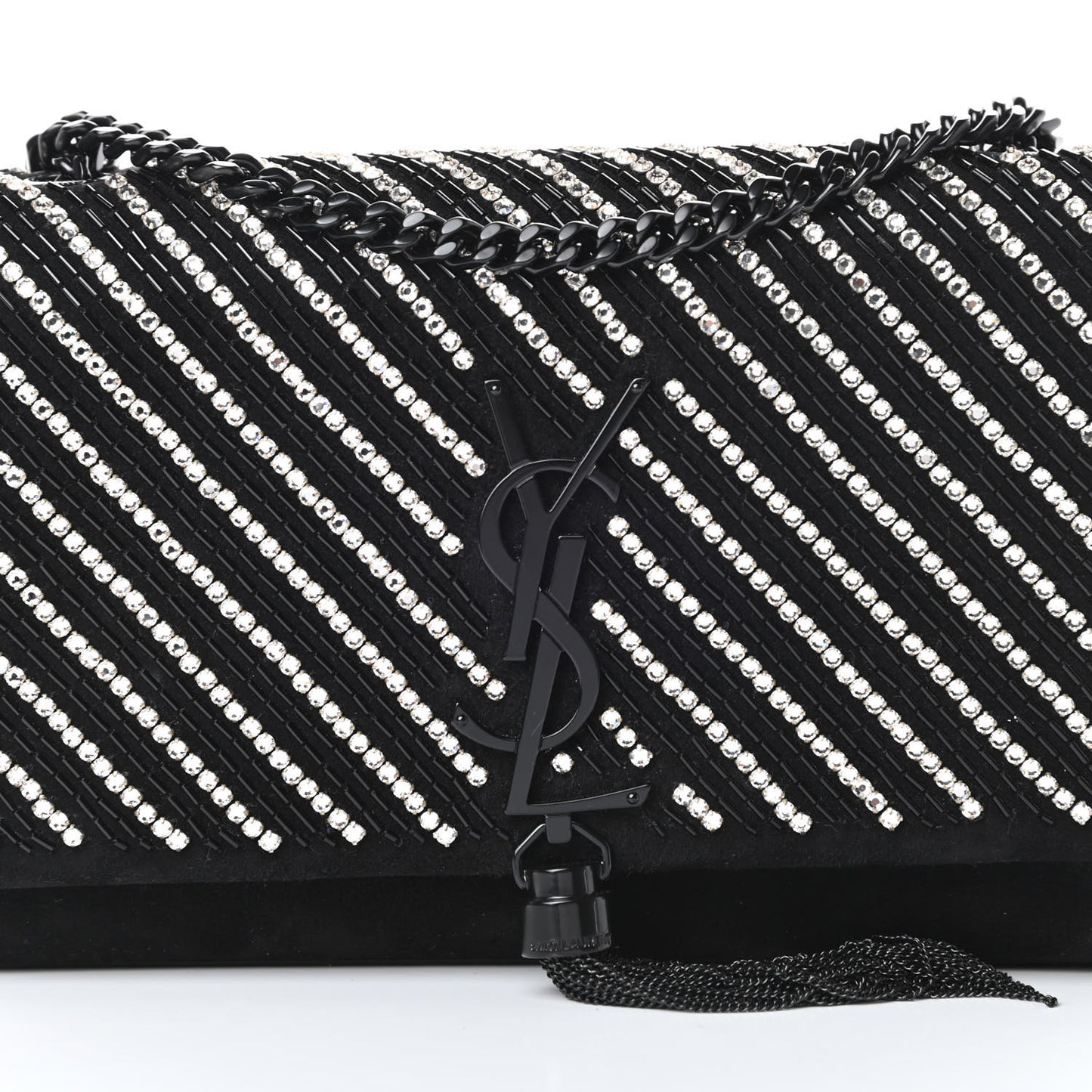 Suede Crystal Small Classic Monogram Kate Satchel Black