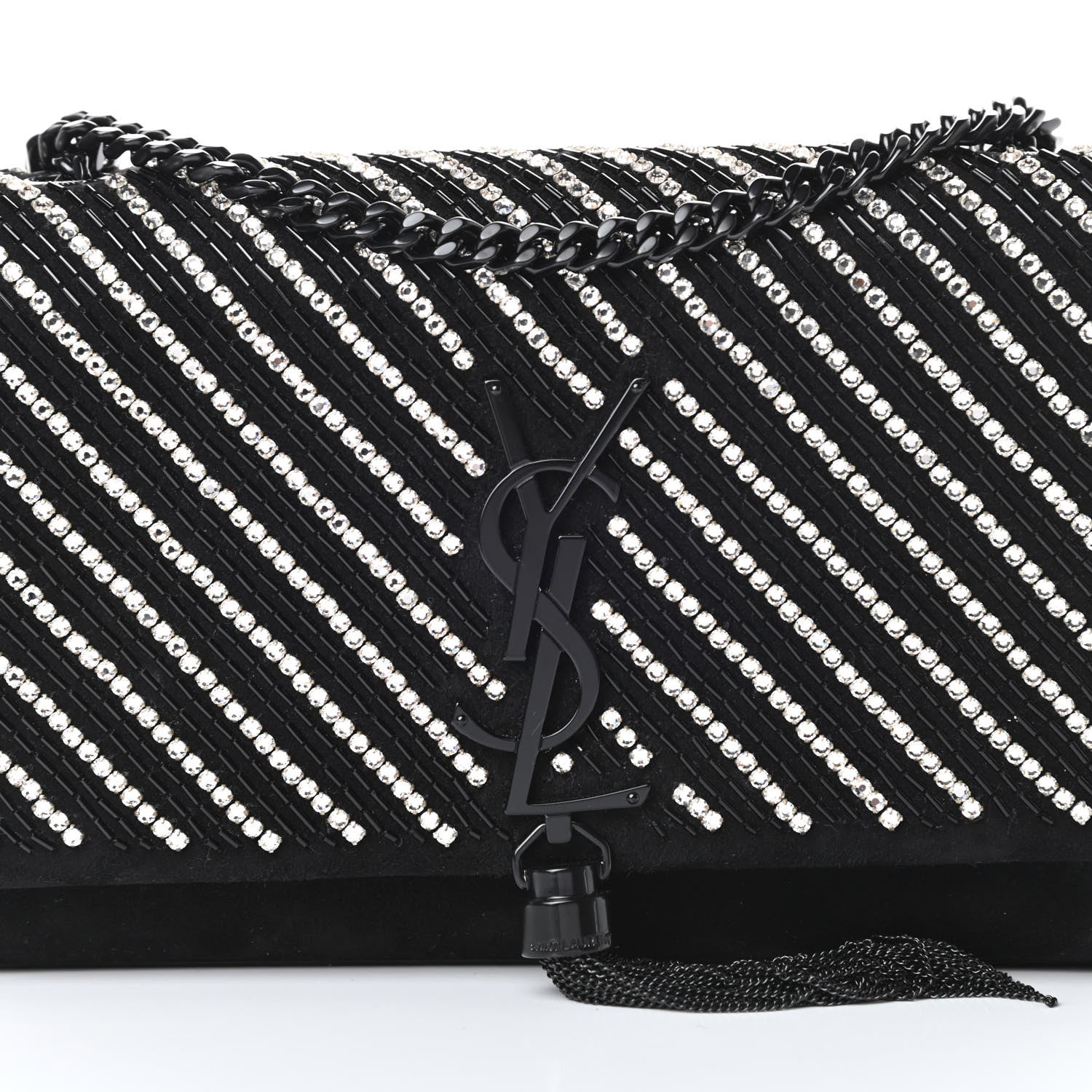 Saint Laurent Suede Crystal Small Classic Monogram Kate Satchel Black 8 of 11