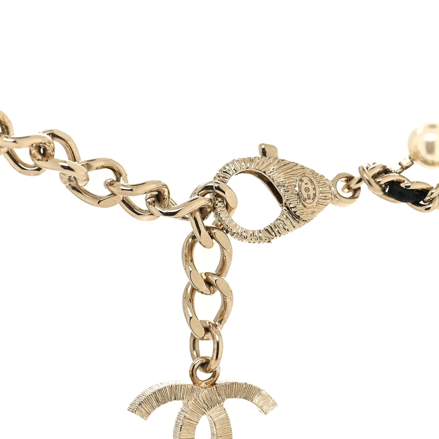 Pearl Crystal Lambskin CC Choker Gold Black