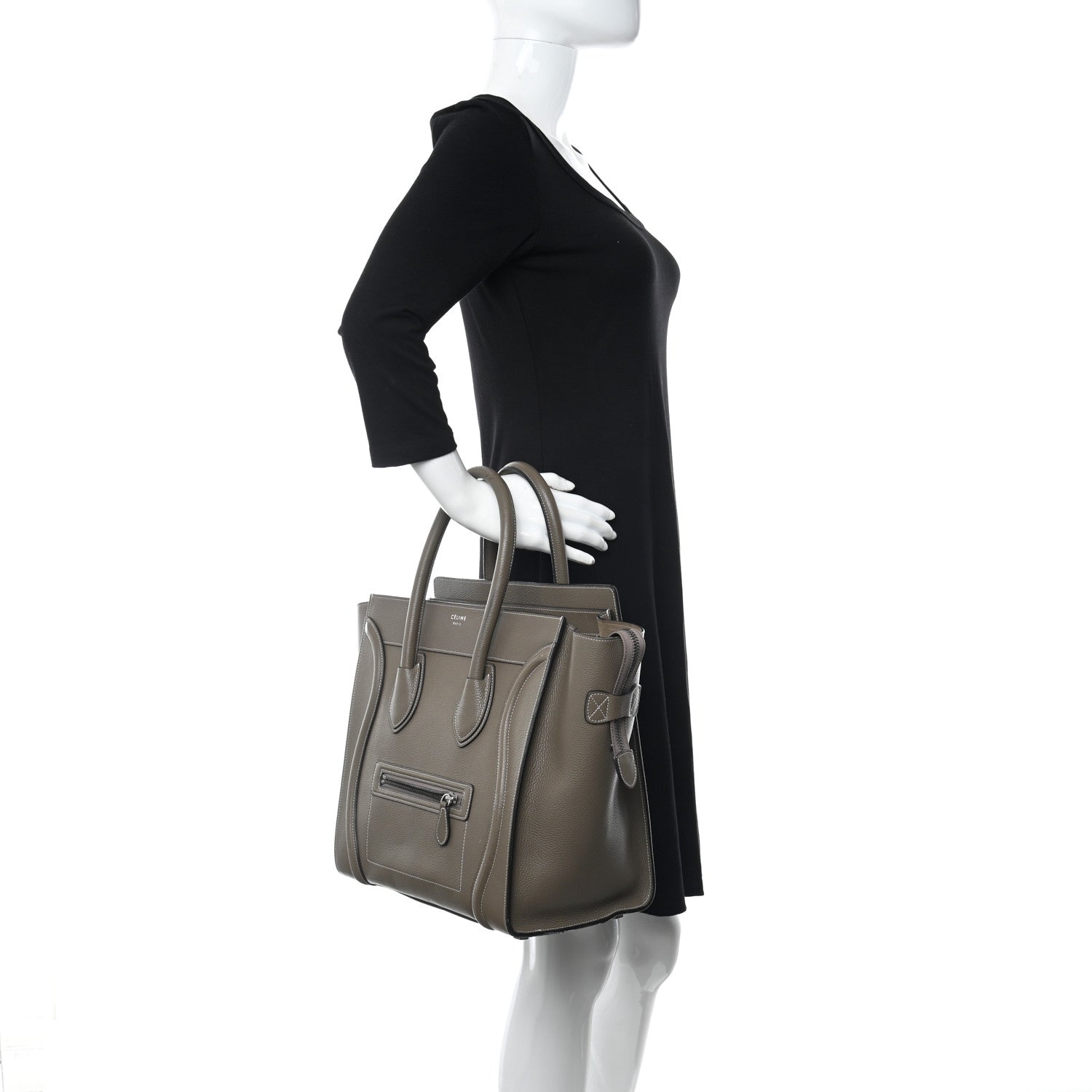 Celine Drummed Calfskin Mini Luggage Bag Souris 3 of 12