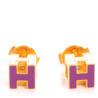 Hermes Enamel Cage d'H Earrings Gold Purple 1 of 7