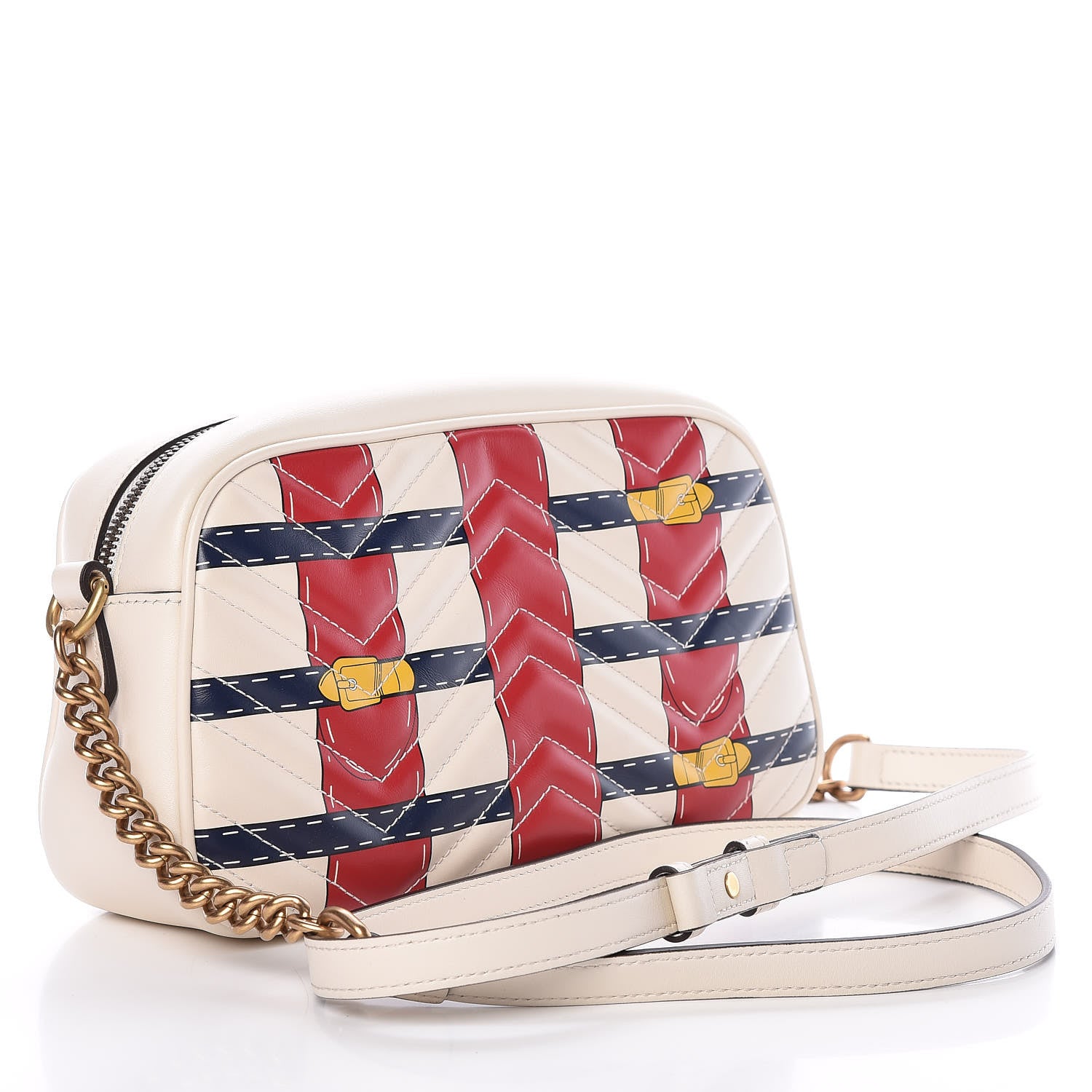 Gucci Calfskin Matelasse Trompe L'Oeil Print Small GG Marmont Chain Shoulder Bag White 3 of 9