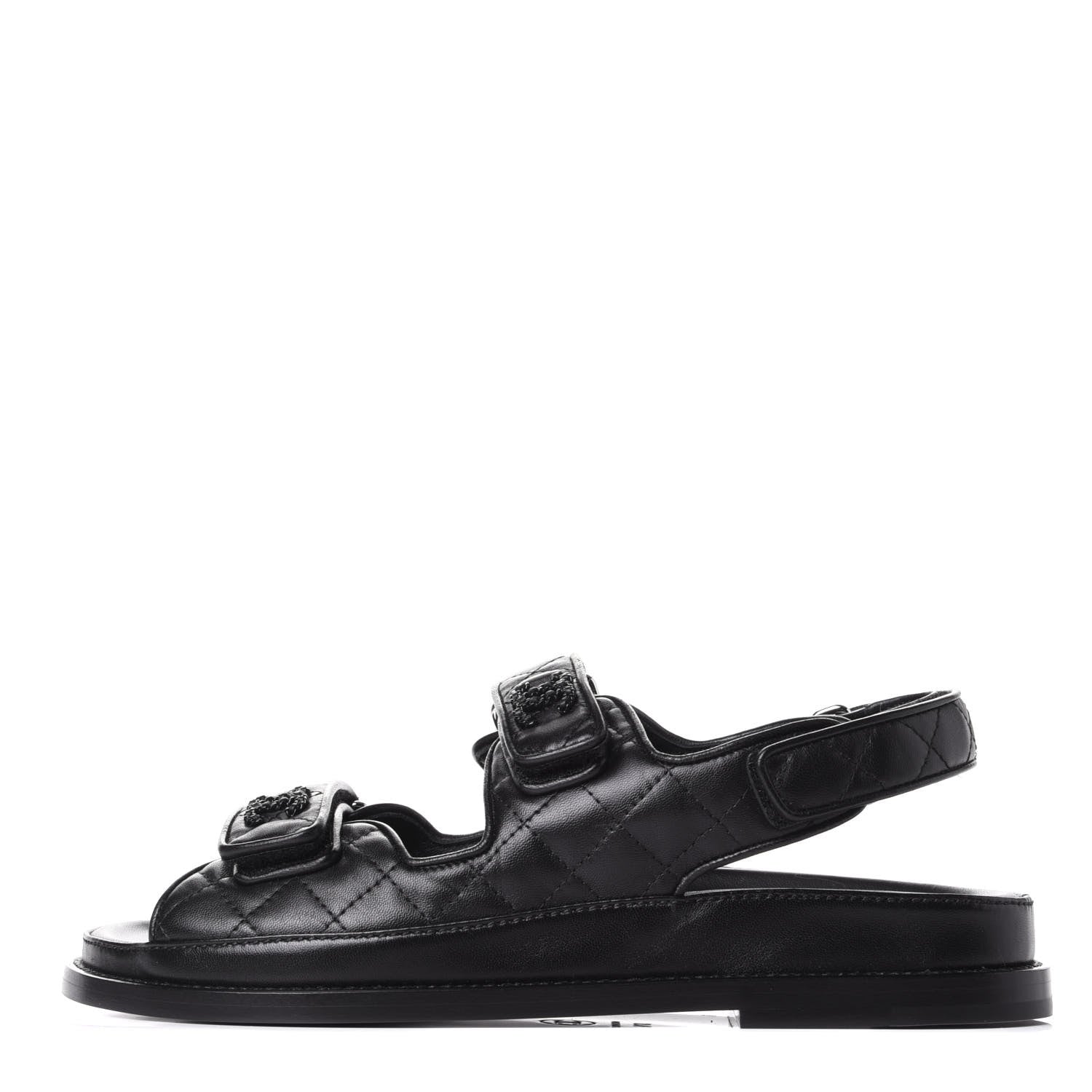 Chanel Lambskin Velcro Dad Sandals 37.5 Black 1 of 11