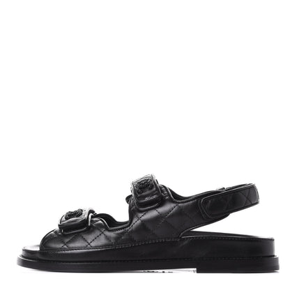 Chanel Lambskin Velcro Dad Sandals 37.5 Black 1 of 11