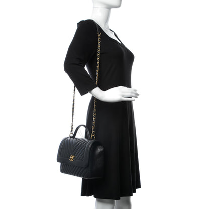 Chanel Calfskin Chevron Quilted Top Handle Flap Black 2 of 12