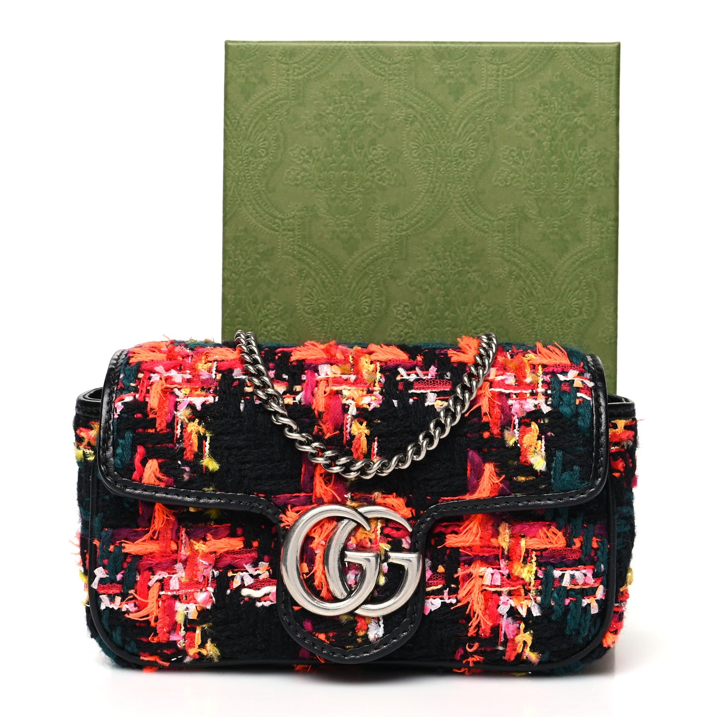 Tweed Calfskin Check Poule Super Mini GG Marmont Shoulder Bag Pink Petroleum Multicolor Black
