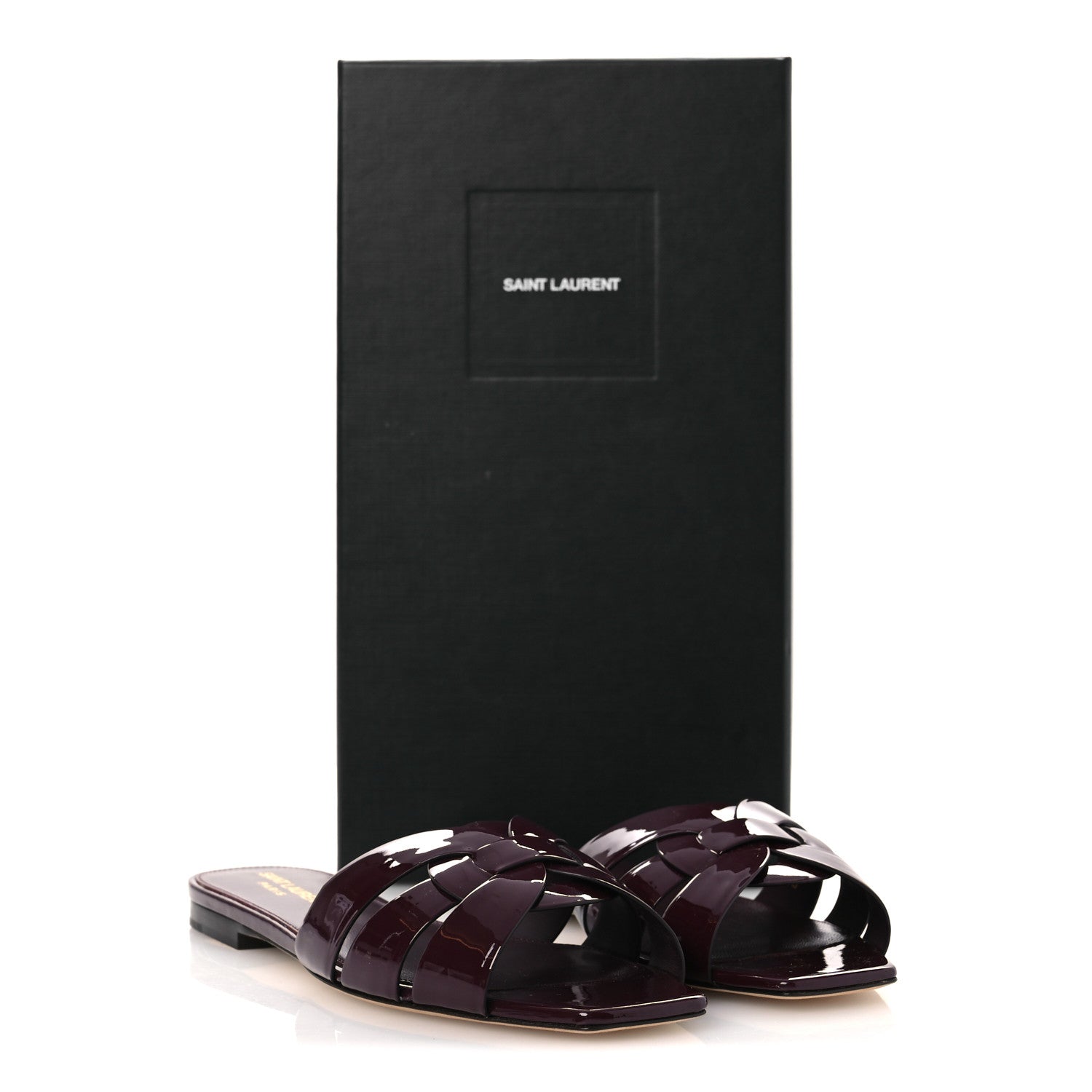 Saint Laurent Vitello Vernice Tribute 05 Slide Sandals 38 Barolo 11 of 11