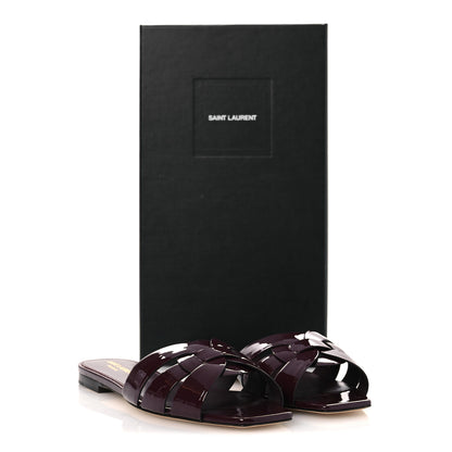 Saint Laurent Vitello Vernice Tribute 05 Slide Sandals 38 Barolo 11 of 11