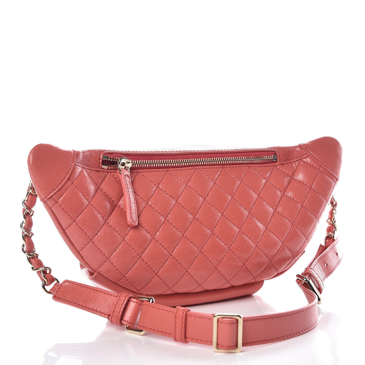 Crumpled Glazed Lambskin Quilted Waist Bag Fanny Pack Pink