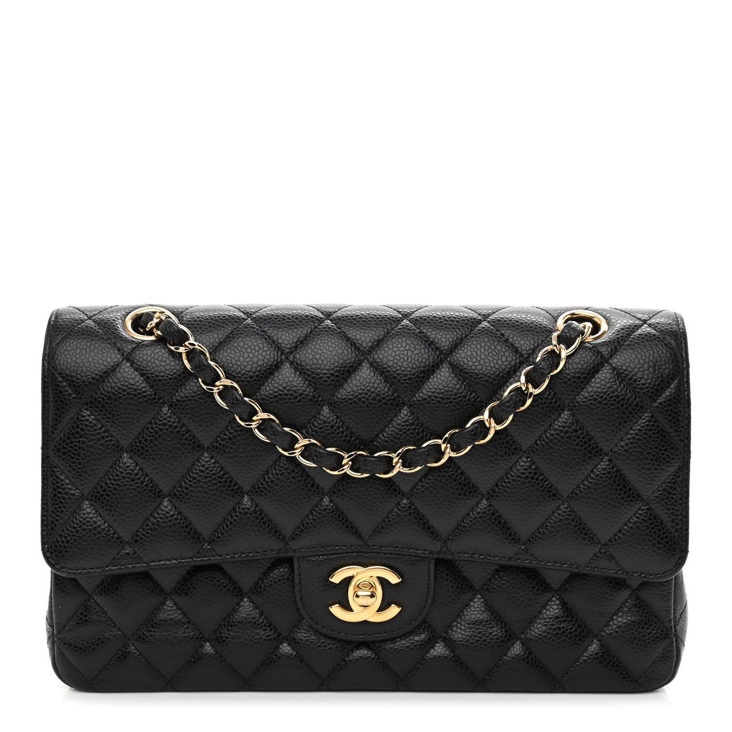 Caviar Quilted Medium Double Flap Black