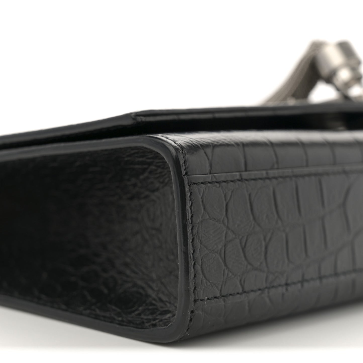 Calfskin Crocodile Embossed Medium Classic Monogram Kate Tassel Satchel Black