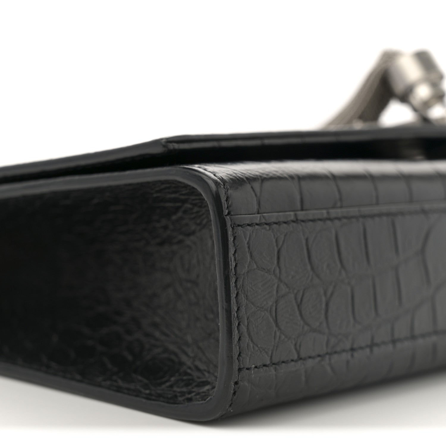 Saint Laurent Calfskin Crocodile Embossed Medium Classic Monogram Kate Tassel Satchel Black 9 of 10