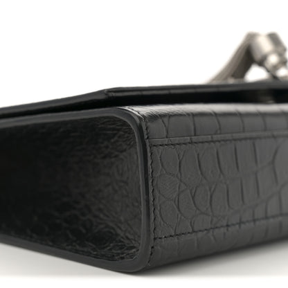 Saint Laurent Calfskin Crocodile Embossed Medium Classic Monogram Kate Tassel Satchel Black 9 of 10