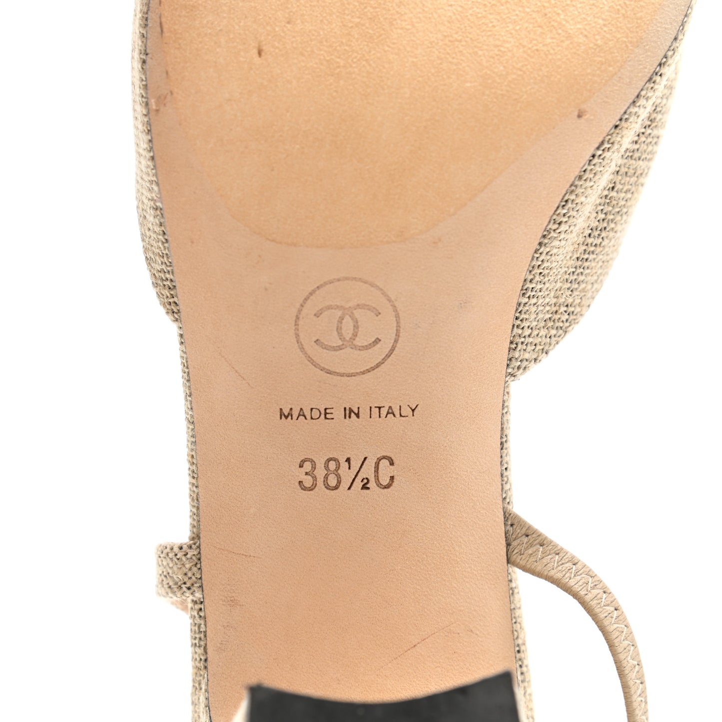 Fabric Grosgrain Cap Toe CC Slingback Pumps 38.5 Dark Beige Black