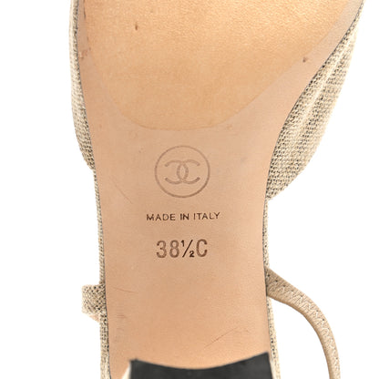 Chanel Fabric Grosgrain Cap Toe CC Slingback Pumps 38.5 Dark Beige Black 6 of 9