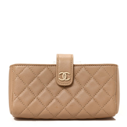 Chanel Lambskin Quilted Mini Phone Holder Clutch Beige 1 of 7